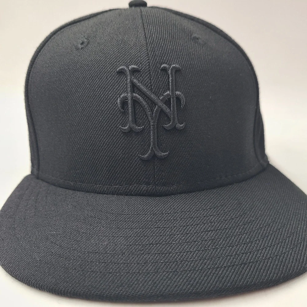 New York Mets Hat‎ Fitted 7 5/8 New Era 59Fifty Black MLB Baseball Logo Wool Men